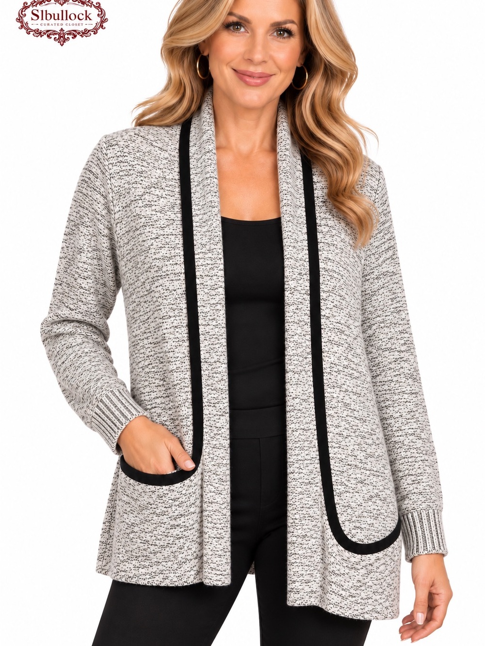 Q12 Tudor Court Marled Open Front Cardigan Sweater Size Medium
